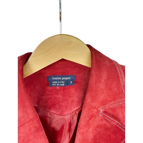 Vintage Boston Proper Y2K Style Red Leather Suede Blazer Womens Size 4 - Picture 3 of 9
